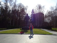 2018.04.29 In front of the monument to Gagarin, the first cosmonaut, who holds a bouquet of daisies behind his back, which in Zvezdny Gorodok (the Star Town) he picks up on the way from work and brings to his beloved wife to the multistoried house in the background.