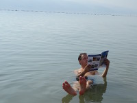 2018.09.07 A “classic” photograph with reading on the water, which every visitor of the Dead Sea should take; the camera angle #1.