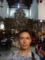 2018.09.08 In front of the altar in the Basilica of the Nativity – the church built above the birthplace of Jesus Christ in Bethlehem.