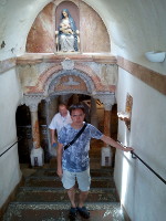 2018.09.08 Going downstairs to the Milk Grotto, where the Mother of God breast-fed the baby Jesus and dropped some of her milk.