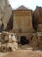 2018.09.09 The Tomb of Zechariah in the Kidron Valley near the Mount of Olives in Jerusalem is completely carved out of the solid rock and resembles the tombs of Egyptian pharaohs.