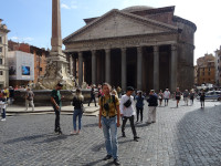 2019.10.03 At Rotonda Square (Piazza della Rotonda) with a fountain of the Renaissance (1575), the ancient Egyptian Macuteo Obelisk (Obelisco Macuteo) from the times of Ramses II (1279 – 1213 BC) and the ancient Roman Pantheon of the Emperor Hadrian's edition (113 –