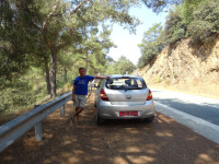 2021.07.30 With a Hyundai i20 mini car rented on Cyprus, which served as a faithful horse for us when traveling around the island, back view.