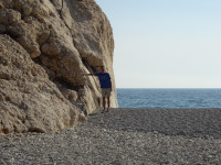 2021.07.30 I am testing the strength of a rock on the Cyprus Beach of Aphrodite (Παραλία Αφροδίτης), on which I am going to climb.