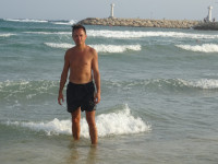 2021.08.07 On the penultimate day of rest on Cyprus, knee-deep in a choppy sea against the background of the Ayia Napa Bay.