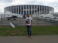 2021.08.11 Against the background of the beautiful “Nizhny Novgorod” stadium, looking new even years after the 2018 FIFA World Cup in Russia.